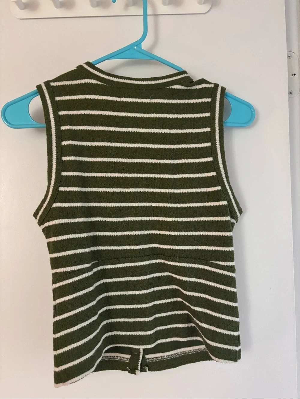 Madewell Olive & White Striped Knit Button-Down